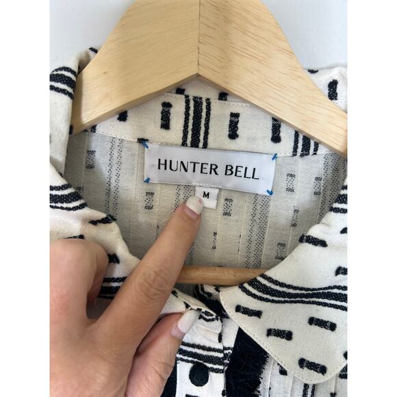 NEW Hunter Bell Ezra Long Sleeves Collared Dot Fringe Button Top in White/Black - Picture 4 of 7